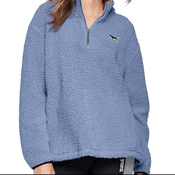 PINK Victoria's Secret Tops - VS Pink blue Sherpa half zip